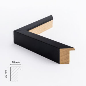 Sort bred træramme, glat mat malet træramme. 20x30 mm. Profil 3193