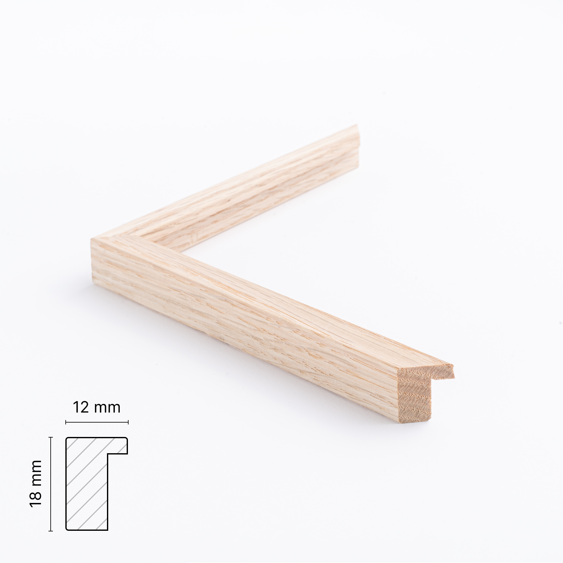 En smal massiv egetræsramme i specialmål. Profil 2071